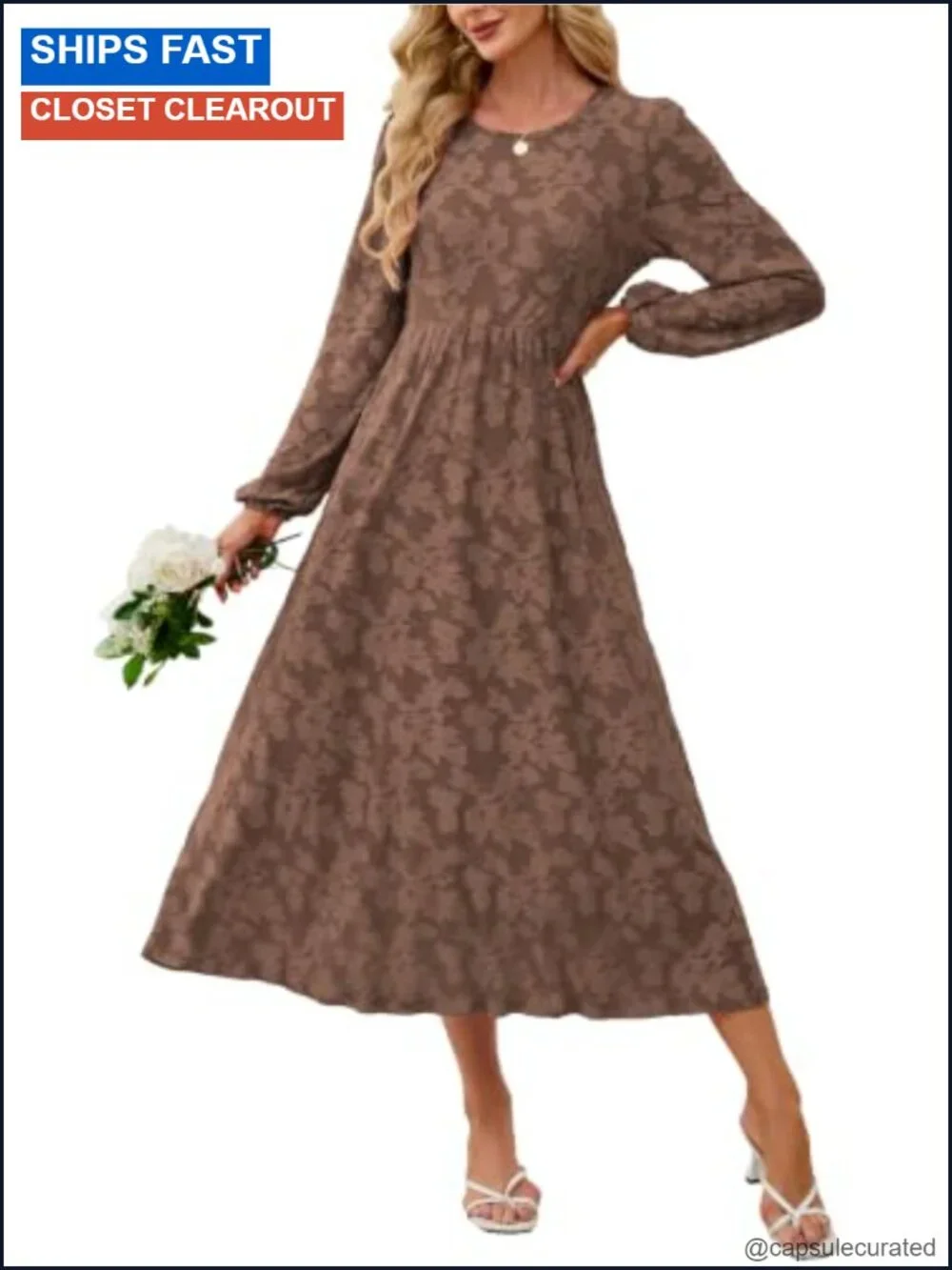 Long Sleeve Floral Maxi Flowy Empire Waist Wedding Guest Dress